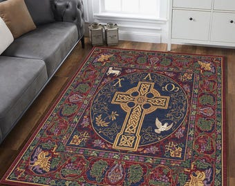 Medieval Design Cross Rug, Christian Prayer Mat, Faith-Inspired Mat for Meditation, Religious Home Decor, Cross Design Rug, Maximalist