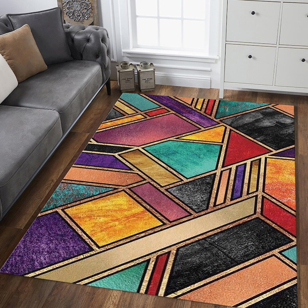 Stained Glass Rug Design Art Deco Stained Glass Rug | Living Room Office Decor | Non-slip ...