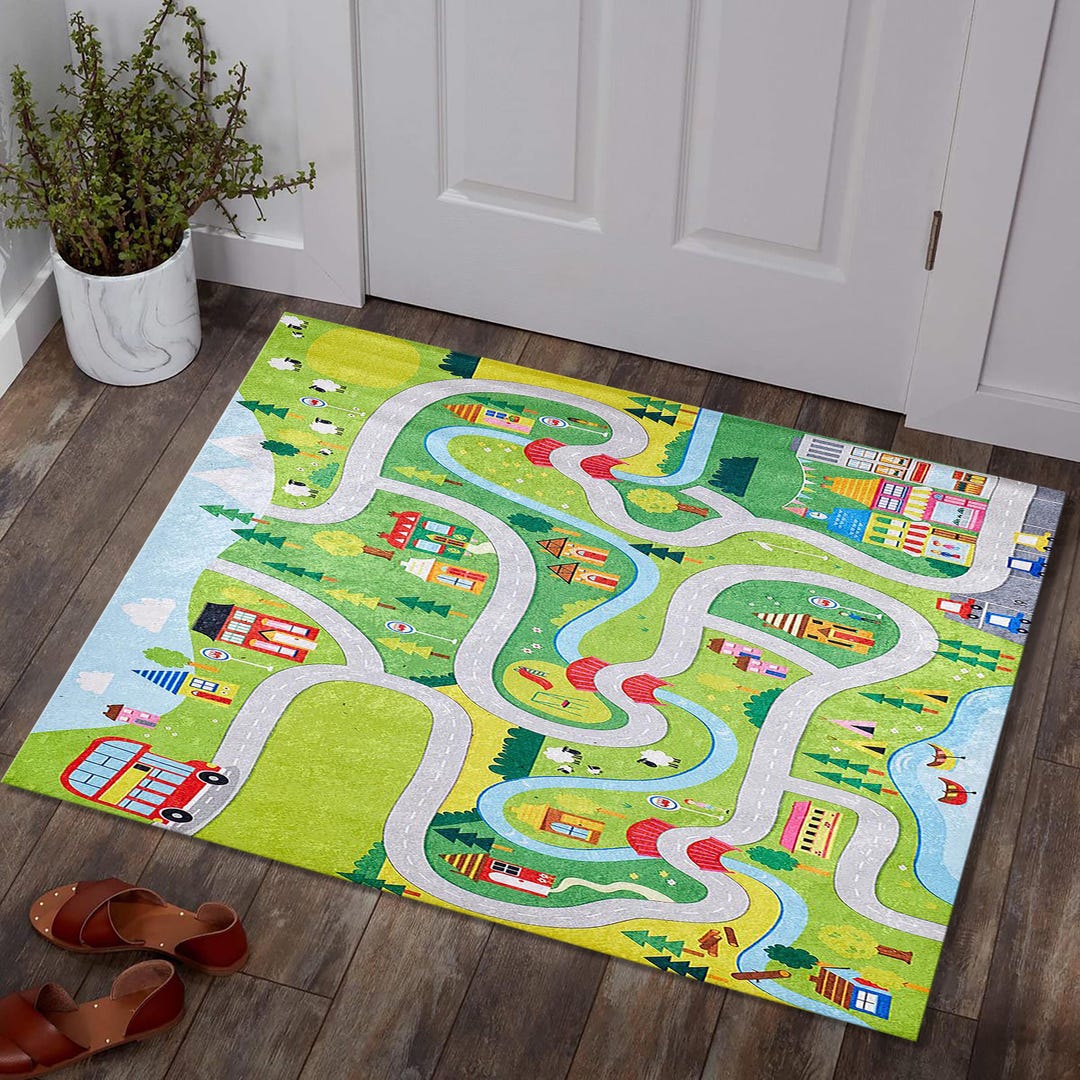 City Road Kids Play Rug, Nursery Decor, Road Playground Carpet,road ...