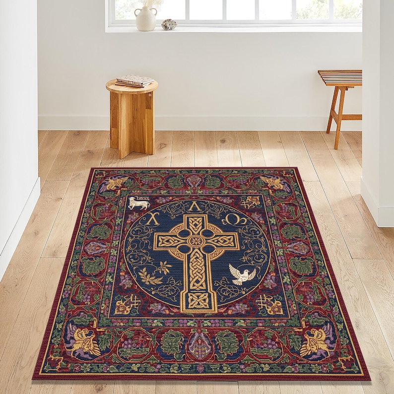 Medieval Design Cross Rug, Christian Prayer Mat, Faith-inspired Mat for ...