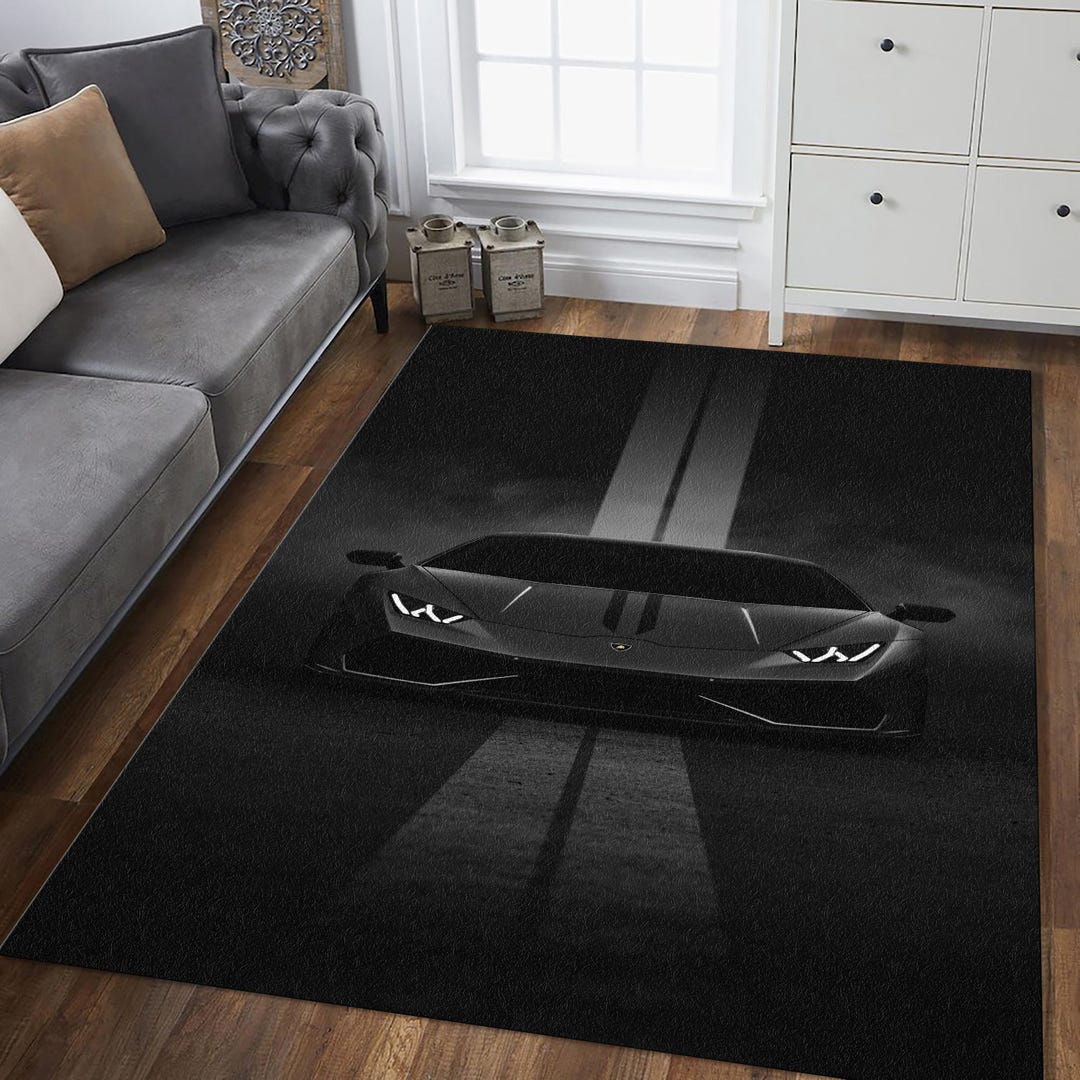 Lamborghini Supercar Dark Aesthetic Rug, Black Luxury Sports Car Area ...