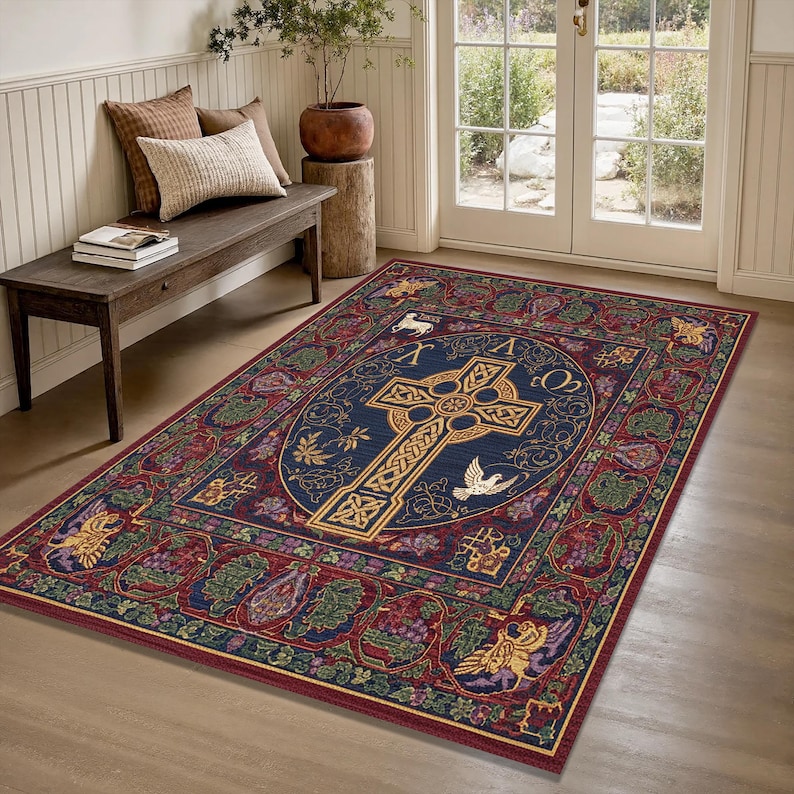 Medieval Design Cross Rug, Christian Prayer Mat, Faith-inspired Mat for ...