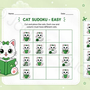 Cat Sudoku Printable for Kids Ages 4-8, Logic Puzzle Activity (Digital Download) image 3