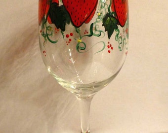 Strawberry Fields forever hand painted wine glass