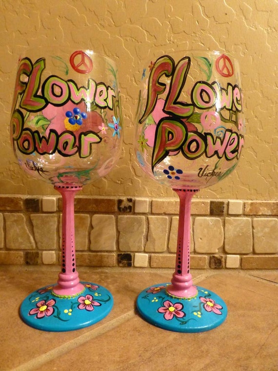 Flower Power Hand-painted Wine Glasses