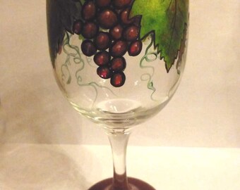 Grapes hand painted wine glass