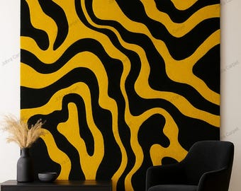 Hand-Tufted Wool Rug, Modern Yellow & Black Abstract Design