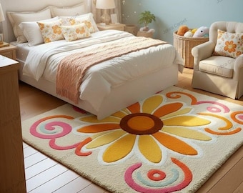 Hand-Tufted Daisy Rug | Colorful Nursery Kids Carpet
