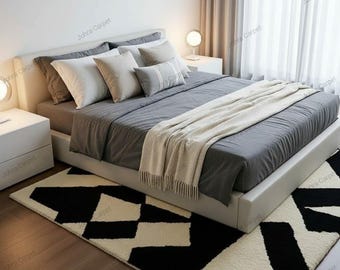 Handgetufteter Wollteppich - Moderner Geometrischer Schwarz-Weiß-Teppich