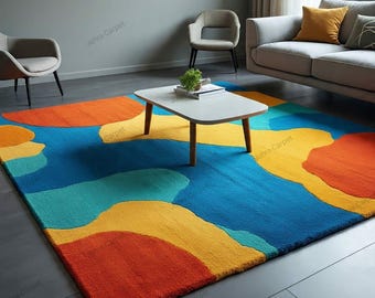 Handmade Wool Abstract Area Rug, Colorful Geometric Carpet