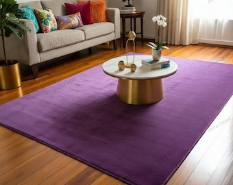 Purple Hand-Tufted Wool Rug, Solid Color Minimalist Carpet