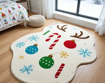 Hand-Tufted Wool Kids Rug, Modern Christmas Design