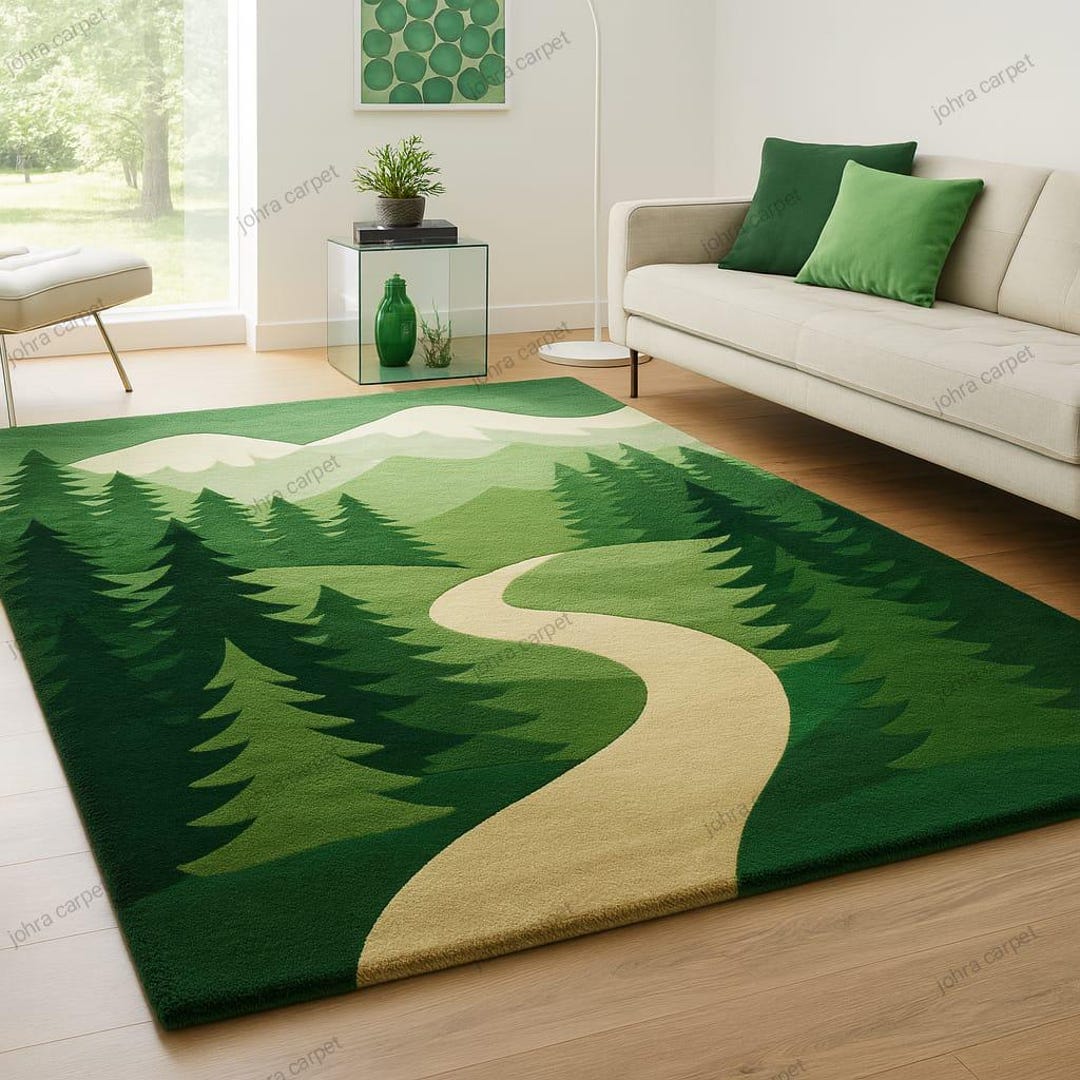 Hand-tufted Wool Forest Rug, Green Landscape Design - Etsy