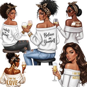 Pacchetto PNG di Black Boss Lady, Clipart di donne nere, PNG di sublimazione di Girl Boss, Download digitale afrocentrico, Magia di ragazze nere