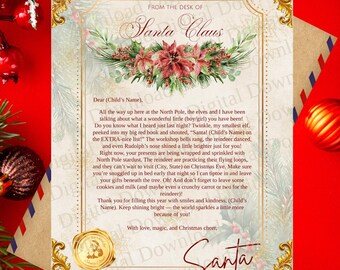 Plantilla personalizable de carta de Papá Noel / Imprimible navideño editable / Carta personalizada de Papá Noel / Descarga digital
