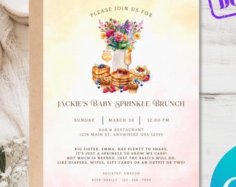 Invitación de brunch con temática de baby shower / Descarga digital / Invitación editable para baby shower de género neutro / Invitación imprimible para fiesta