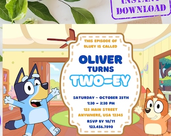 Invitación de cumpleaños de Bluey / Descarga digital editable / Invitación imprimible para fiesta de Bluey / Cumpleaños infantiles