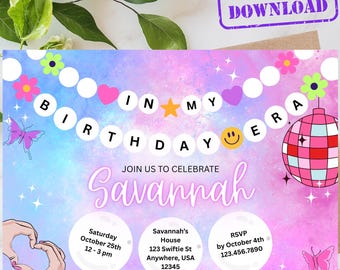 En mi época de cumpleaños, invitación / Pulsera de la amistad para fiesta de cumpleaños / Descarga digital editable