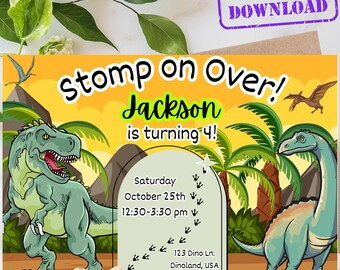 Invitación de cumpleaños de dinosaurio / Invitación editable para fiesta de dinosaurios / Descarga digital para cumpleaños infantiles