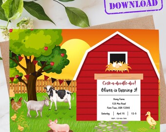 Invitación de cumpleaños de granja / Fiesta de animales de granja / Descarga digital editable / Imprimible de cumpleaños para niños