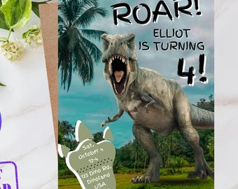 Invitación de cumpleaños de dinosaurio T-Rex / Fiesta de dinosaurios editable / Invitación de cumpleaños infantil de descarga digital