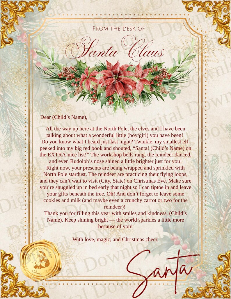 Letter From Santa Customizable Template Editable Christmas Printable