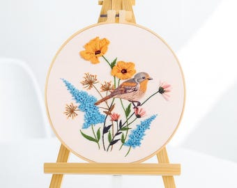 Butterfly & Peach Floral Embroidery Kit: DIY Handcraft Gift, Beginner friendly kit