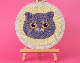 Dog Punch Needle Embroidery DIY Kit: Beginner Craft, Handmade Wall Art