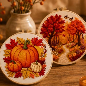 Kit de bordado de otoño, paisaje de calabazas, manualidades de punto de aguja.