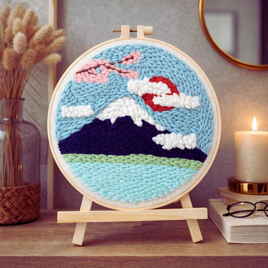 Mountain Sky Punch Needle Pattern, Beginner Fiber Art (7.87" Hoop Decor ...