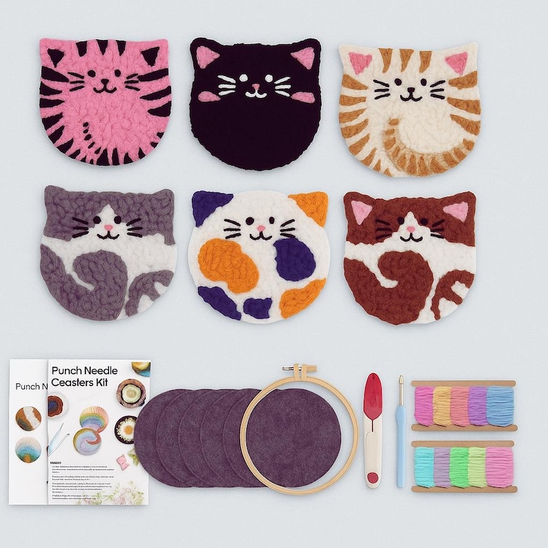 DIY Punch Needle Coaster Kit: 6-Piece Embroidery Starter Set image 3