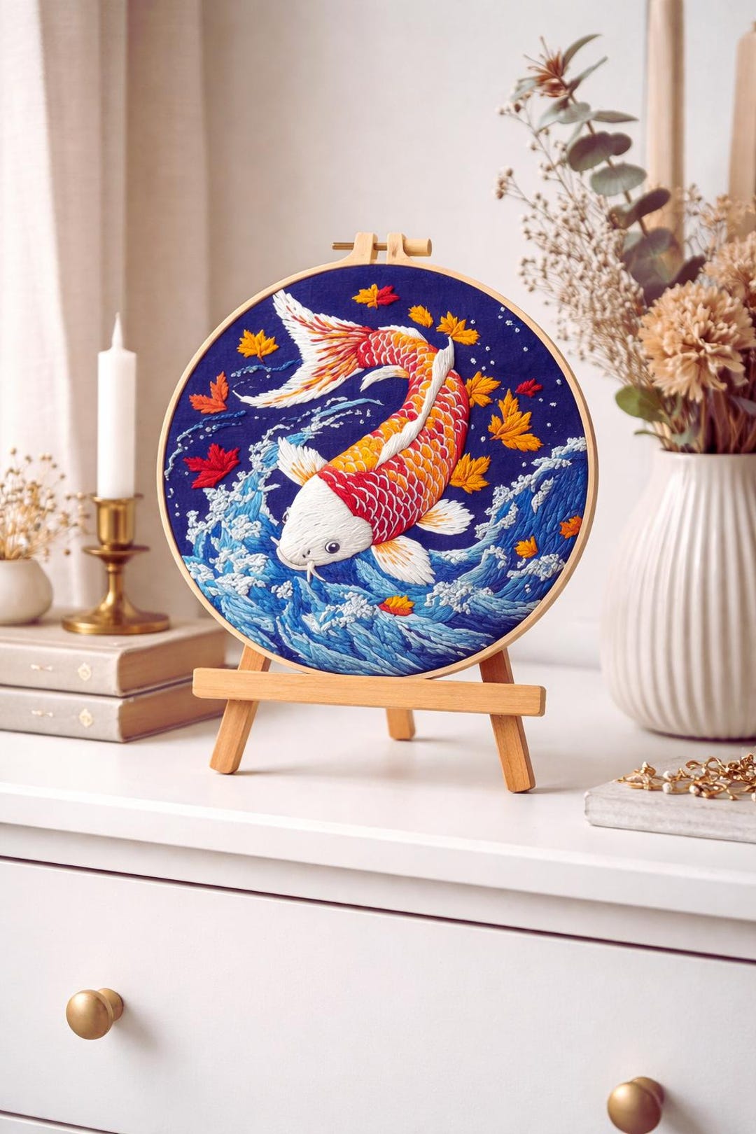 Koi Carp Embroidery Kit, Needlework Set, Size 20x20cm, Beginner Kit ...