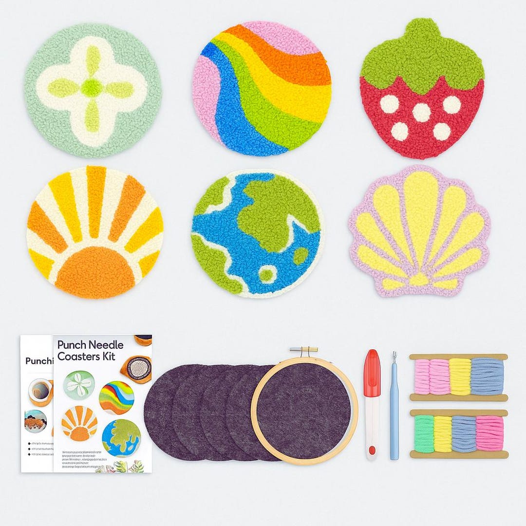 DIY Punch Needle Coaster Kit | Floral & Plant Embroidery, Set of 6 - Etsy
