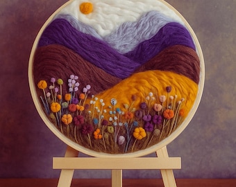 Mountain Landscape Wool Felt Painting Kit, DIY Needle Felting Art