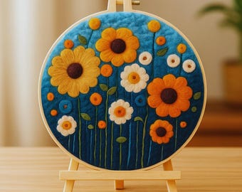 Felt Painting DIY Kit: Lotus Flower Wool Embroidery Art. Felting kit