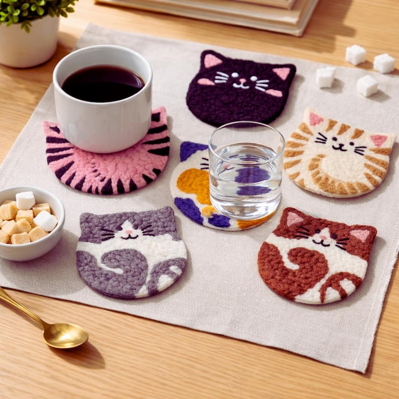 DIY Punch Needle Coaster Kit: 6-Piece Embroidery Starter Set image 4