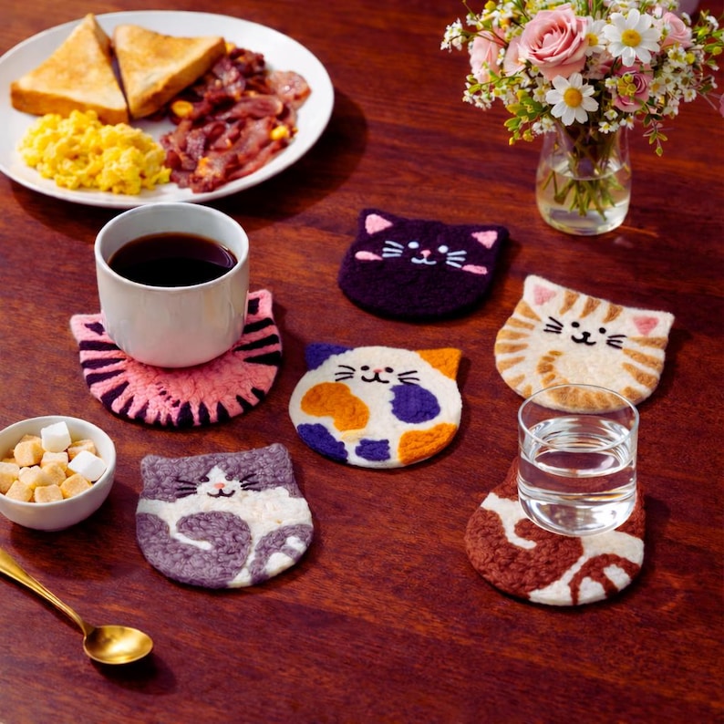 DIY Punch Needle Coaster Kit: 6-Piece Embroidery Starter Set image 1