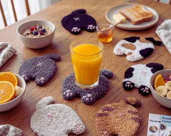 Cat Butt Coaster Punch Needle Kit, Beginner Tufted Mug Rug Craft, Kawaii Animal Embroidery