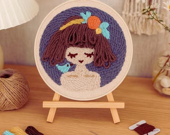 刺繍キット：夢のような女の子の糸デザイン、初心者向けDIYウォールアート
