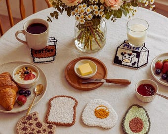 Punch Needle Embroidery Kit: Breakfast Food Coasters