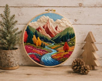 Forest Landscape Embroidery Kit, Scenic Needlepoint Craft