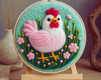 DIY Needle Felting Chicken Kit: Wool Felt Painting for Beginners
