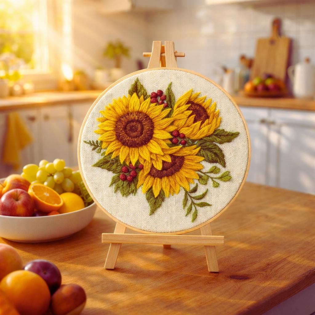 Sunflower Embroidery Starter Kit: 20cm DIY Floral Needlework