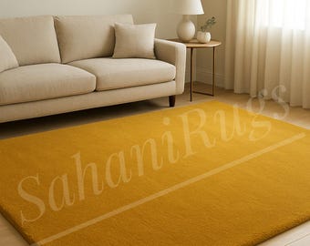Handgetufteter Wollteppich Senfgelb | Moderner Minimalistischer Teppich für Wohnzimmer