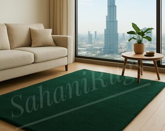 Hand Tufted Wool Rug | Dark Emerald Green, Modern Solid Area Rug