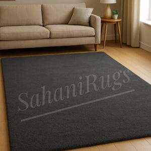 Hand Tufted Wool Rug Dark Charcoal | Minimalist Modern Area Carpet for Living Room & Bedroom Decor