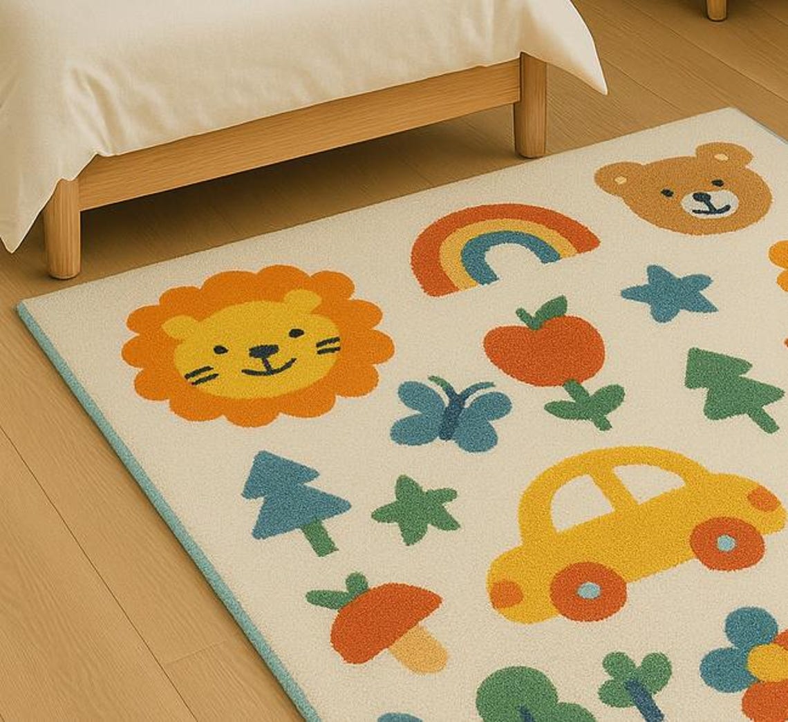 Hand Tufted Wool Kids Rug | Cute Cartoon Animal & Car Design Wool ...