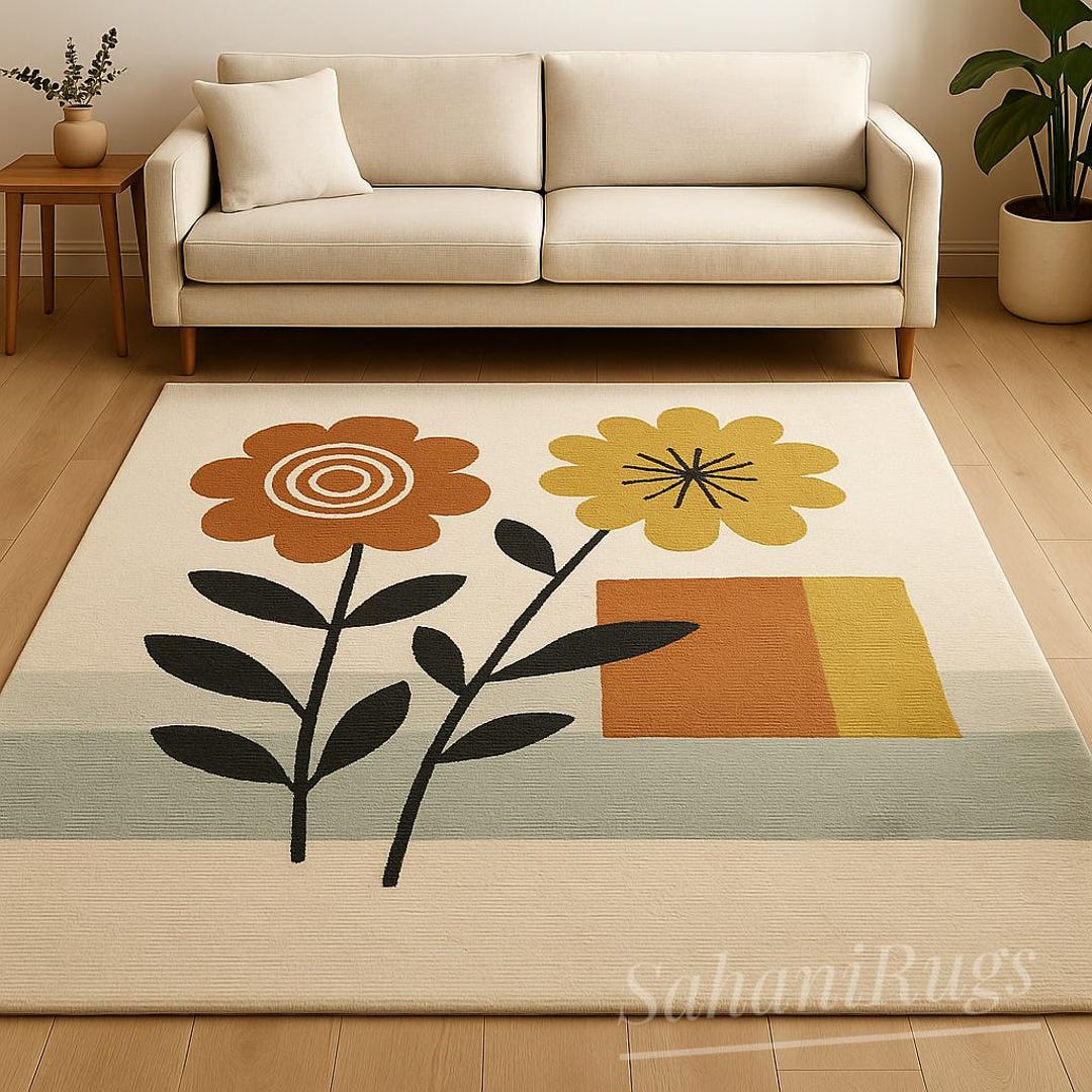 Hand Tufted Wool Area Rug – Modern Floral, Mid-century Decor - Etsy