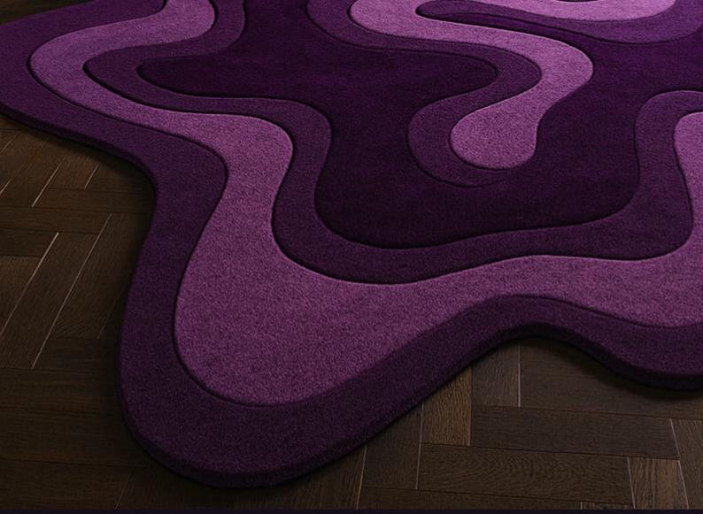 Hand Tufted Wool Rug Purple Abstract Irregular Shape – 3D High-low ...