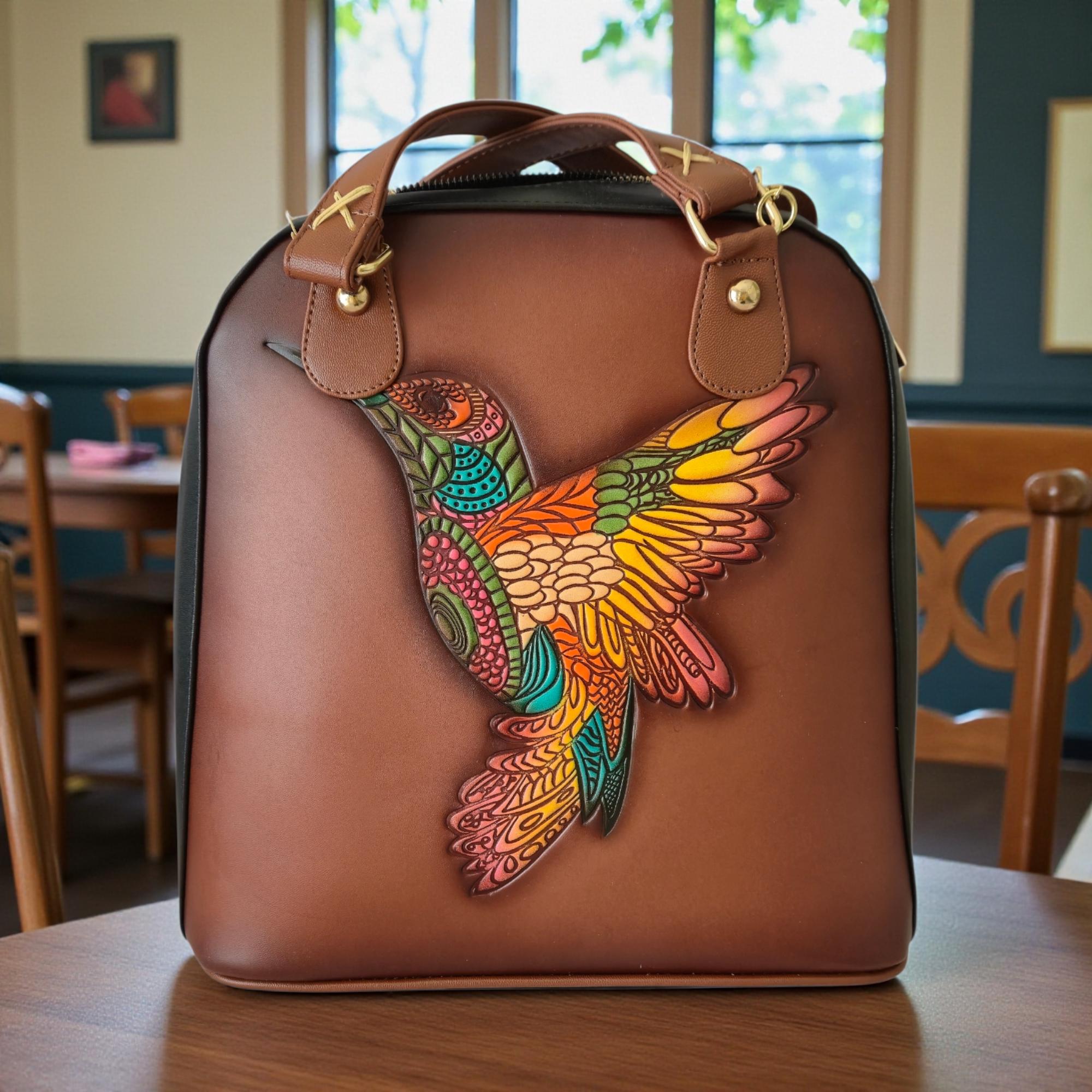 Leather Embossed and Hand-painted Artisan Backpack Embossed Leather Backpack: Handmade Vintage Rucksack Gift - Etsy main image 2